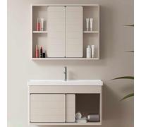 Lavabo multifonction en céramique avec miroir - Meuble mural autoportant pour salle de bain, buanderie, salon, balcon