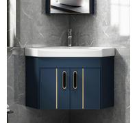 Lavabo Mural Compact Moderne - Meuble-lavabo d'angle Suspendu avec Robinet argenté pour Appartements et Toilettes - Design Gain de Place