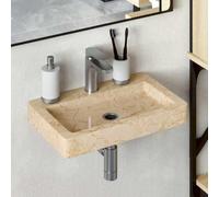 Lavabo mural crème 38 x 24 x 6,5 cm en marbre avec vis | Fabriqué à la main, robuste, facile à nettoyer, montage mural ou vasque à poser, produit naturel avec nuances de couleurs