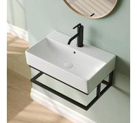 Lavabo mural DeerValley avec porte-serviettes, lavabo mural en porcelaine blanche, meuble-lavabo rectangulaire suspendu, petit lavabo avec un seul trou pour robinet et trop-plein