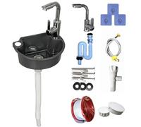 Lavabo Mural en Plastique avec Robinet Mitigeur, Kit Complet avec Tuyaux d'Évacuation et d'Alimentation Lavabo Compact pour Salle de Bain Jardin Camping (Gris)