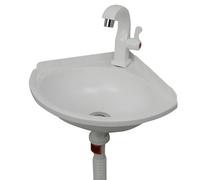Lavabo Mural Triangulaire en Plastique Gain de Place Lavabo D'angle avec Robinet et Kit de Vidange,Cuve à Lessive,Évier de Cuisine Compacte,Pour Salle de Bain et Jardin