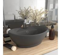 vidaXL Lavabo Ovale à Trop-plein GVasque à Poser de Toilette Lave-mains de Salle de Bain Salle Cosmétique Intérieur ris 146939 Gris G