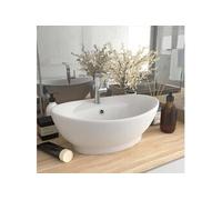 vidaXL Lavabo Ovale de Luxe à Trop-plein Vasque à Poser de Toilette Lave-mains de Salle de Bain Maison Intérieur Blanc Mat 146932 Blanc G