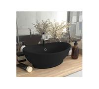 Lavabo Ovale de Luxe à Trop-plein Vasque à Poser de Toilette Lave-mains de Salle de Bain Salle Cosmétique Noir Mat 146942