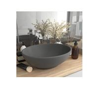 vidaXL Lavabo ovale de luxe à poser 40x33 cm céramique gris foncé mat
