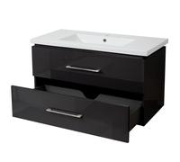Lavabo Premium + Meuble Sous-Lavabo Hwc-D16, Lavabo, Brillant 90cm Noir Multicolore