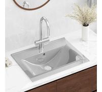 Lavabo rectangulaire avec trop-plein, 60 x 46 x 16 cm, en céramique argentée, design moderne, pour salle de bain et toilettes d'invités, lavabo encastrable ou suspendu
