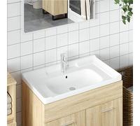 Lavabo rectangulaire en céramique, blanc, 91,5 x 48 x 23 cm, élégant lavabo, pour salle de bain, avec trop-plein, surface lisse et brillante, en porcelaine durable, simple