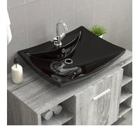vidaXL Lavabo rectangulaire en céramique noir de luxe avec trop-plein et trou de robinet