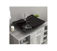 Lavabo rectangulaire en céramique noir de luxe avec trop plein et trou