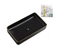 Lavabo rectangulaire en céramique pour Salle de Bain, 60 x 34 x 11 cm, lavabo de Luxe léger avec Robinet et drain/14825