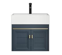 Lavabo rectangulaire en céramique pour salle de bain, ensemble de meuble vasque mural moderne et peint, lavabo et robinet en céramique pour salle de bain, pour petite tai,61.5*33cm/24.2*12.9in