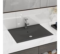 Lavabo Rectangulaire with Céramique, Finition Mate, Vasque à Poser Salle de Bain, Lavabo Salle de Bain, Meuble Vasque Salle de Bain, Lave Main, Gris Foncé, 600 x 460 x 160 mm