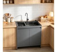Lavabo Robuste avec Meuble Aluminium Nid d'Abeille, Évier Inox pour Garage, Buanderie et Stations de Barbecue Extérieures