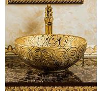 Lavabo rond à poser avec robinet et bonde, petit lavabo vasque en céramique moderne pour la maison ou un restaurant.