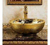 Lavabo rond à poser avec robinet et bonde, petit lavabo vasque en céramique moderne pour la maison ou un restaurant.