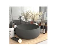 vidaXL Vasque à poser – Lavabo rond de luxe en céramique gris foncé mat 40x15 cm