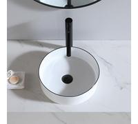 Lavabo rond élégant en céramique pour salle de bain au-dessus du comptoir Lavabo console moderne Blanc 35 x 35 x 12 cm - Idéal pour les vestiaires contemporains et les espaces élégants