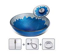 Lavabo rond en verre trempé avec robinet cascade, lavabo décoratif pour la maison ou l'hôtel