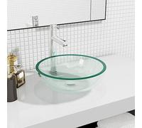 Lavabo rond en verre trempé transparent, 35 x 12 cm, durable, pour salle de bain et lavabo, design moderne, nettoyage facile