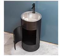 Lavabo rond sur pied en acier inoxydable avec meuble de rangement sous évier, unité industrielle autoportante pour la maison et le bureau