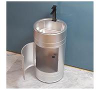 Lavabo rond sur pied en acier inoxydable avec meuble de rangement sous évier, unité industrielle autoportante pour la maison et le bureau