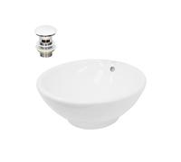 ECD Germany Lavabo Ronde en Céramique, Ø 420x170 mm, Blanc, avec Garniture de Vidage 1 1/4, pour Lavabo sans Trop-Plein, Vasque à Poser, Évier Moderne, Lave-Mains, Cuvette Salle de Bain Toilette