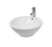 Lavabo Ronde en Céramique, Ø 420x170 mm, Blanc, avec Garniture de Vidage 1