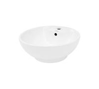 ECD Germany Lavabo Salle de Bain - Ø 455 x 185 mm - en Céramique - Ronde - Blanc - Lave-Mains Évier - Lavabo Vasque à Poser sur Meuble - Design Moderne