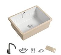 Lavabo Salle de Bain avec Planche a Laver Amovible, en Céramique, Vasque avec Robinet, Mitigeur et Bonde, pour Toilettes et Balcons(600mm/23.6in)