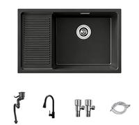 Lavabo Salle de Bain avec Planche a Laver Intégrée, Pierre de Quartz, Vasque avec Robinet Extractible et Bonde, pour Balcon Extérieur(550mm/21.6in)