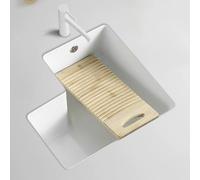 Lavabo Salle de Bain avec Planche à Laver Vasque Salle de Bain en Céramique pour Balcon d'Angle avec Robinetterie en Cuivre Raffinée Trop Plein et Bonde