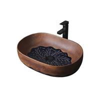 Lavabo Salle de Bain Lavabo de salle de bain 58 x 40 x 14 cm, vasque ovale en porcelaine marron et céramique Lave-Mains Évier