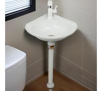 Lavabo Salle de Bain Petit Évier de Cuisine Triangulaire en Plastique, Lavabo D'angle Suspendu Au Mur Sans Perçage,Évier de Maison avec Kit de Drainage Lave-Main à Une Seule cuve