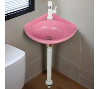 Lavabo Salle de Bain Petit Évier de Cuisine Triangulaire en Plastique, Lavabo D'angle Suspendu Au Mur Sans Perçage,Évier de Maison avec Kit de Drainage Lave-Main à Une Seule cuve