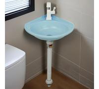 Lavabo Salle de Bain Petit Évier de Cuisine Triangulaire en Plastique, Lavabo D'angle Suspendu Au Mur Sans Perçage,Évier de Maison avec Kit de Drainage Lave-Main à Une Seule cuve