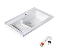 Lavabo Salle de Bain, Planche a Laver Intégrée, Conception a Double Zone, en Céramique, Vasque a Poser, pour Meuble de Salle de Bain(710mm/27.9in)
