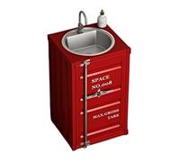 Lavabo sur colonne Meuble de salle bain carré avec armoire à 1 porte, autoportante en métal évier acier inoxydable, lavabo colonne style industriel créatif rangement(Red)