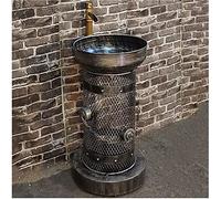Lavabo sur pied autoportant - Lavabo de salle de bain rond avec meuble sous évier, support en fer de style industriel pour salle de bain moderne à la maison et à l'hôtel