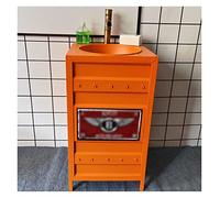 Lavabo sur Pied autoportant, Meuble de Salle de Bain Brillant, 46 x 85 cm (A : Rouge, B : Orange, sans Miroir)