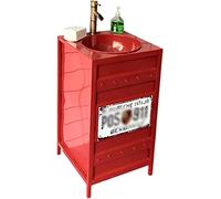 Lavabo sur Pied autoportant, Meuble de Salle de Bain Brillant, 46 x 85 cm (A : Rouge, sans Miroir)