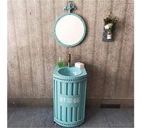 Lavabo sur Pied autoportant, Meuble de Salle de Bain, Meuble sous-Meuble Brillant, 18,8 x 33,8 po (Noir, Bleu avec Miroir)