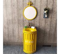 Lavabo sur Pied autoportant, Meuble de Salle de Bain, Meuble sous-Meuble, Finition Brillante, 47 x 86 cm (Noir, Jaune avec Miroir)