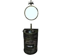 Lavabo sur Pied autoportant, Meuble-lavabo sur Pied, Meuble de Salle de Bain Brillant, 57,1 x 47,7 cm, 87,9 cm (Noir, avec Miroir)