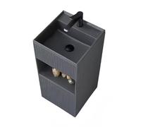 Lavabo sur pied avec rangement, lavabo carré en pierre de quartz, robinet de vidange et vanne d'angle, pour salle de bain
