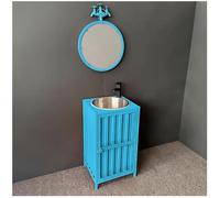 Lavabo sur pied industriel en fer avec lavabo en acier inoxydable et rangement, parfait pour un usage commercial, comprend un miroir