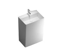 Lavabo sur pied Lavabo sur pied en porcelaine blanche moderne, ensemble lavabo monobloc avec robinet argenté et kit de vidange