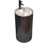 Lavabo sur Pied Rond Moderne avec Vasque en Acier Inoxydable, Ensemble Complet De Meuble-lavabo avec Robinet Et Bonde, Design Métallique Créatif pour Salles De Bains élégantes Black A