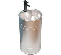 Lavabo sur Pied Rond Moderne avec Vasque en Acier Inoxydable, Ensemble Complet De Meuble-lavabo avec Robinet Et Bonde, Design Métallique Créatif pour Salles De Bains élégantes Silver A